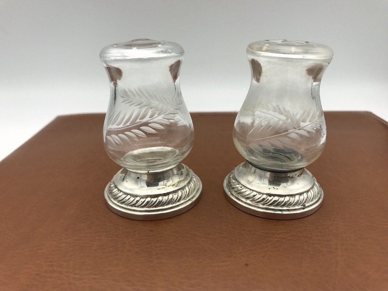 Quaker Hurricane Newport Sterling Silver Weighted S&P Shakers w Fern Etched