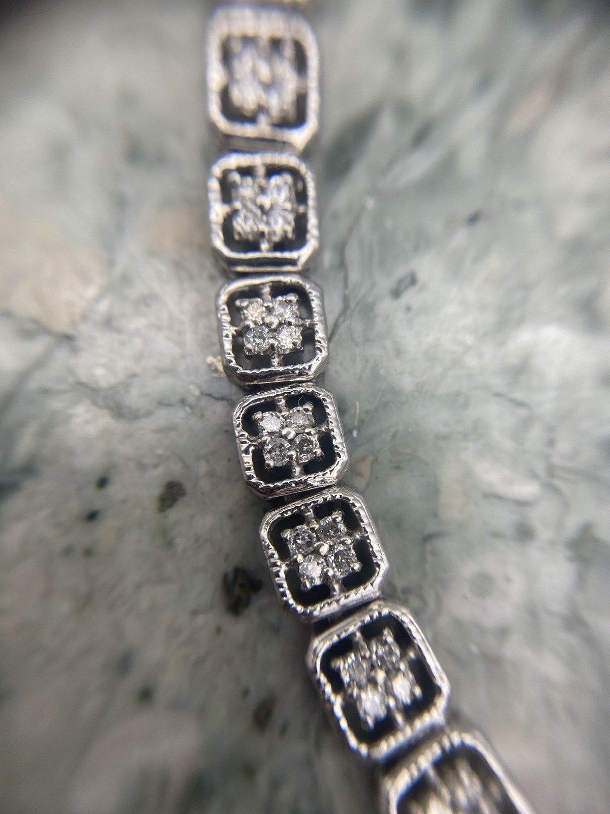 Windowed 14k White Gold Genuine Diamond 7L Vintage Tennis Bracelet #2847 8