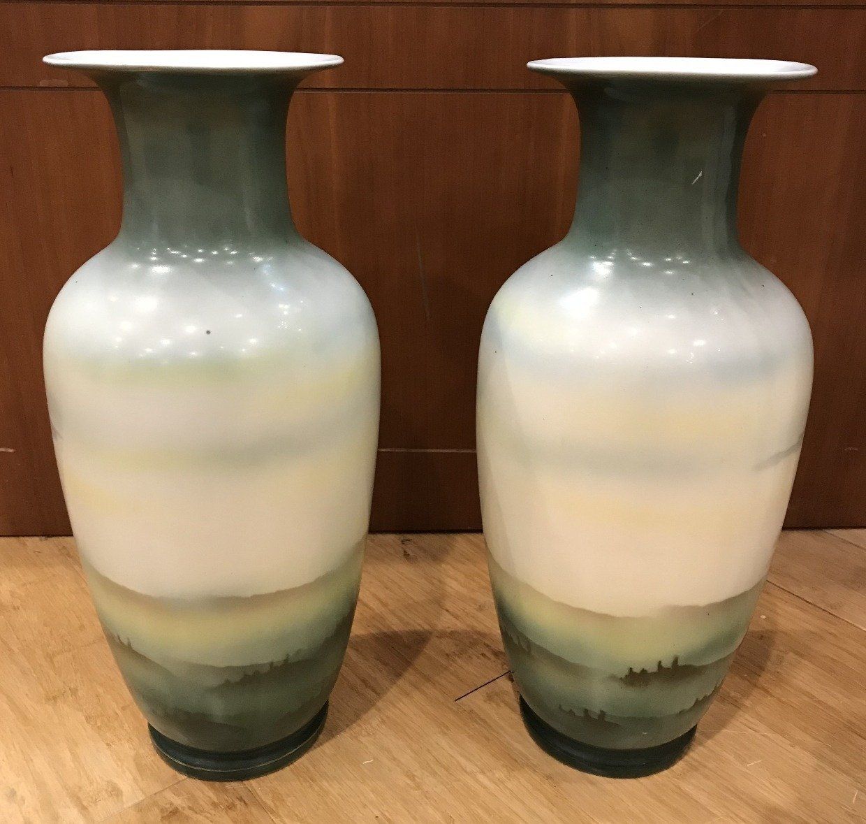 Pair of Large Green Pastoral Old Paris Vases w Women Cupid and Courting Scene 3
