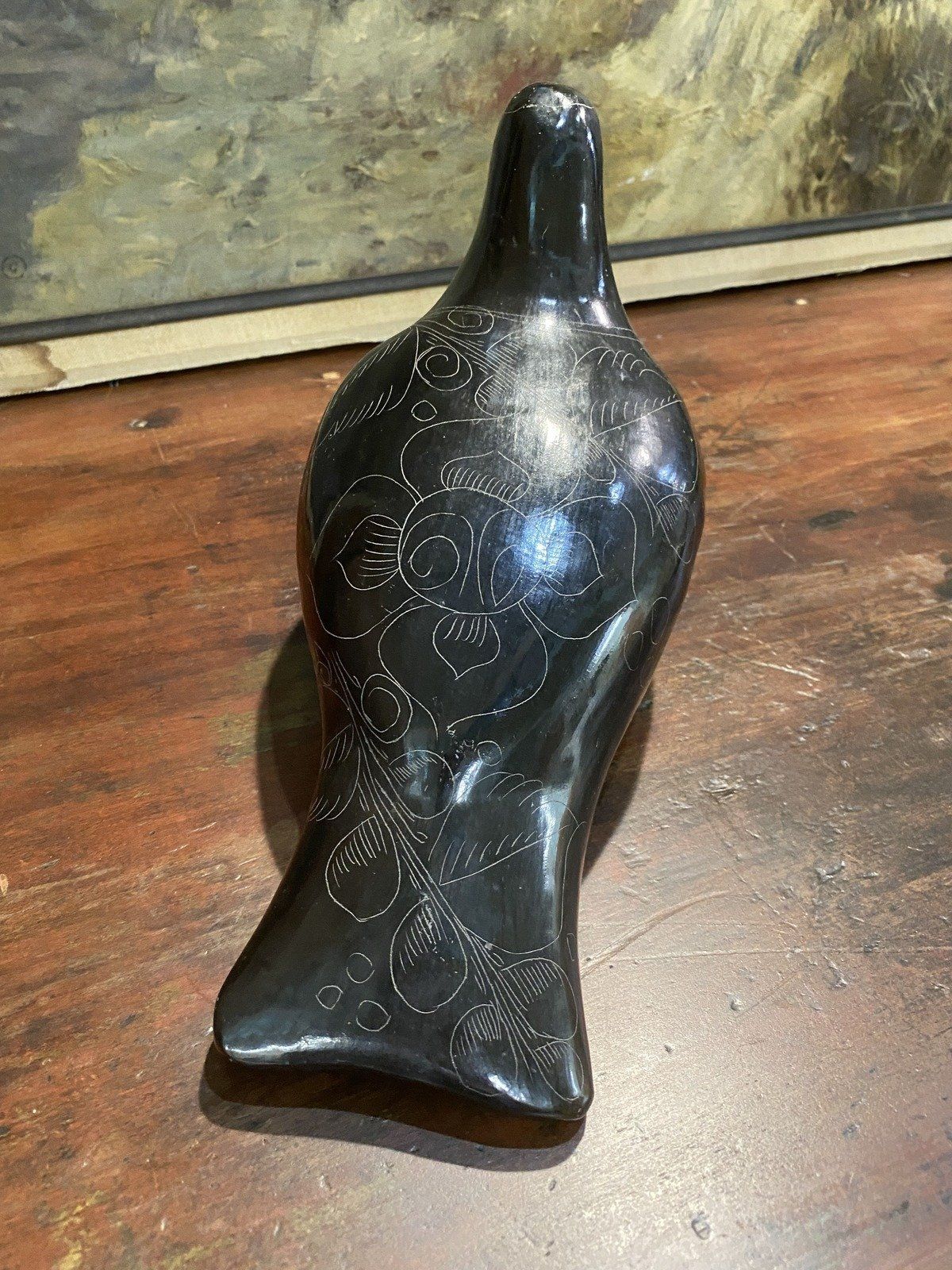 XL Signed Black Ceramic Clay Mexico Pottery Bird 8