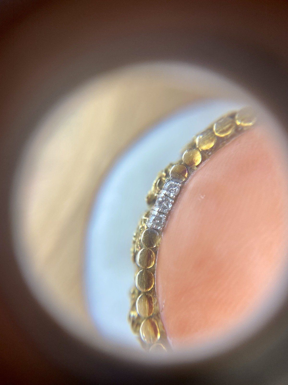 Near Antique c.1930s 14k Gold Nugget + Angel Skin Coral Regale Ring w Diamond Accents 14