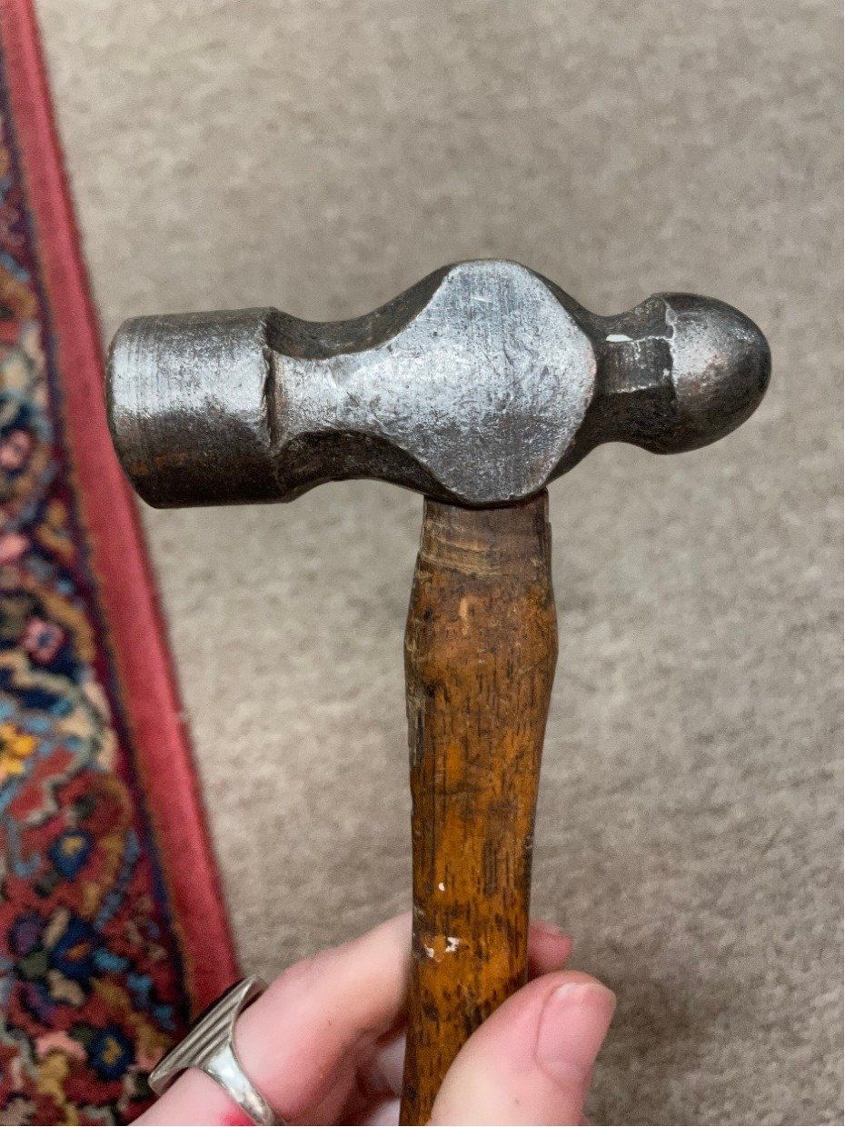 Vintage 12L Unmarked Wood Handle Ball Pein w Initials 3