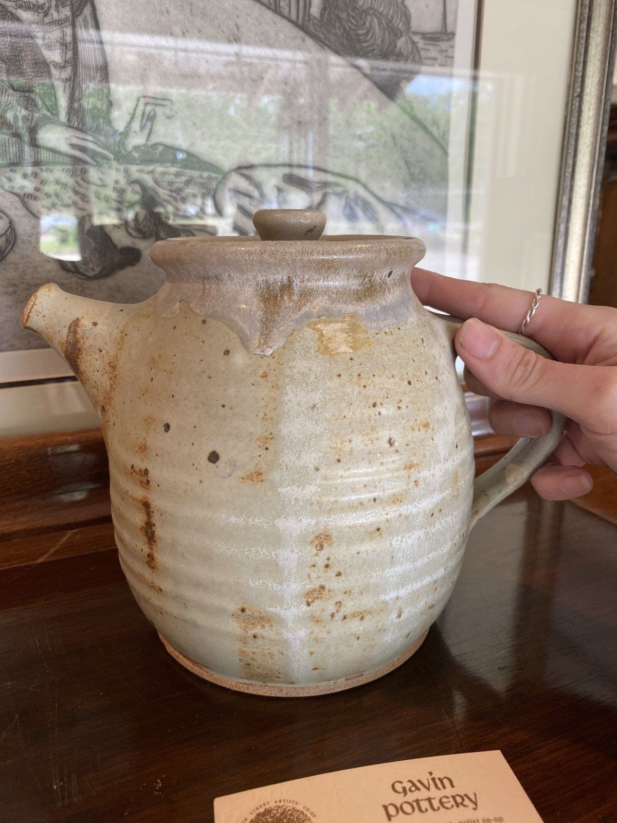 Vintage c.1987 MS Artist Pat Gavin Pottery Stoneware Tea Pot + Lid 7