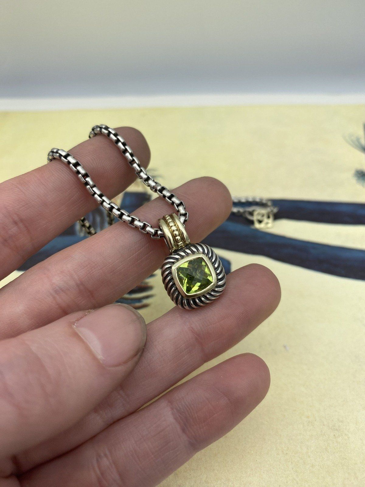 Sterling Silver + 14k Gold Peridot David Yurman 16L Necklace  #2220 3