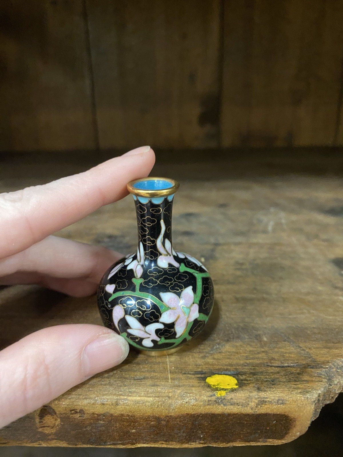 Miniature Black Cloud + Japanese Magnolia Cloisonne Vase 4