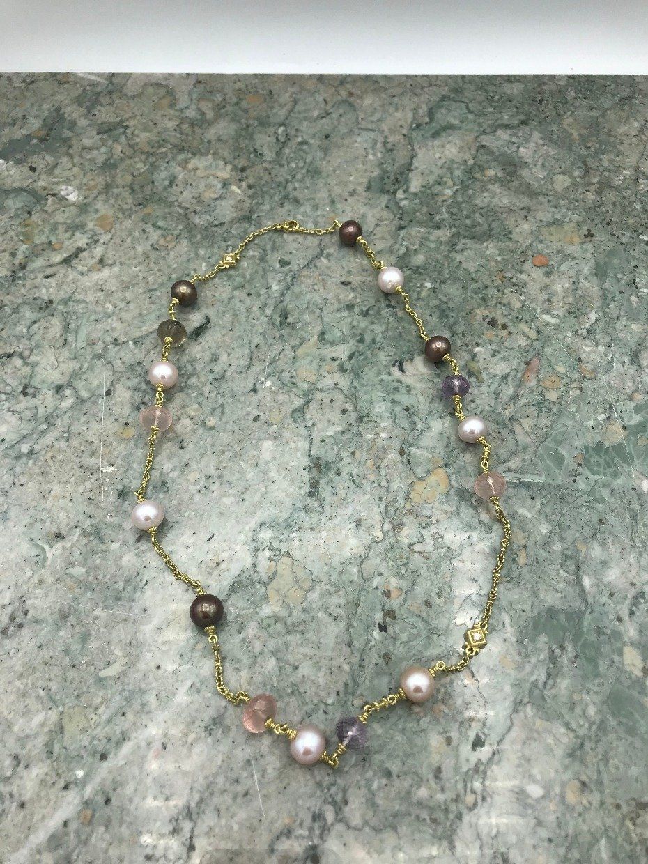 Designer Vintage 18k Gold Judith Ripka Diamond + Rose Qtz + Pearl 4pc Parure *SET* 3