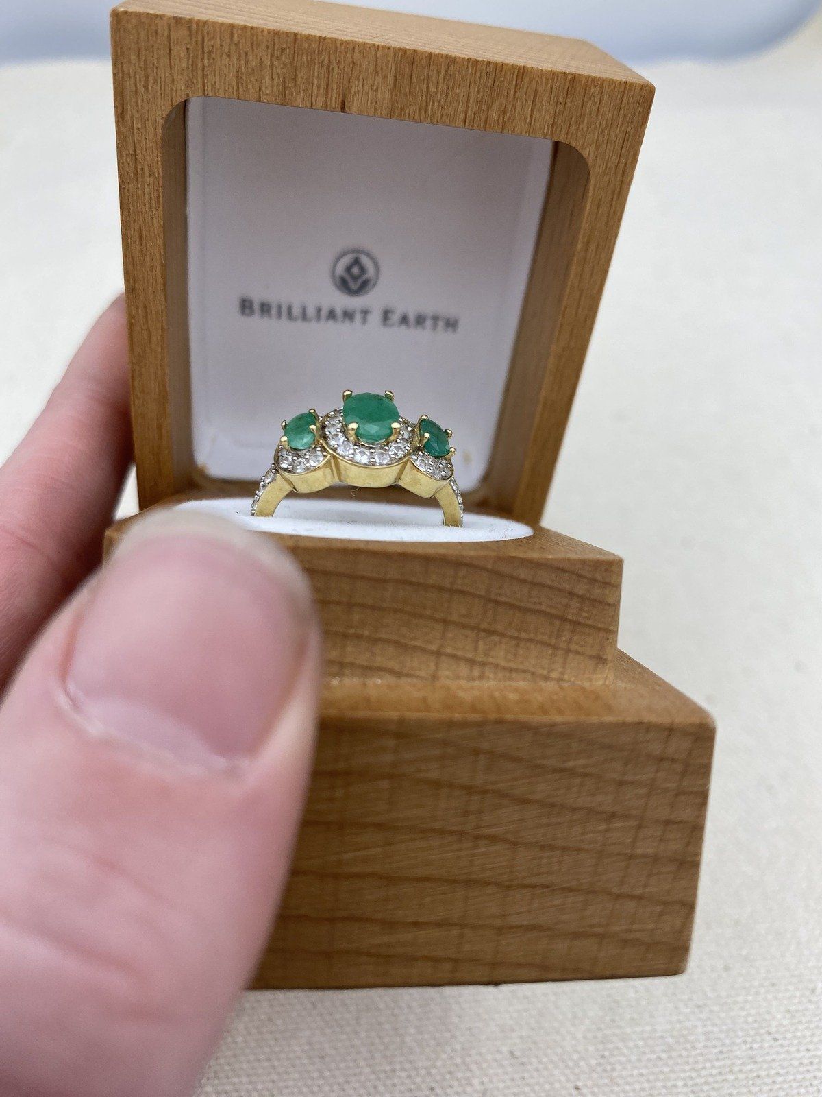 14k Gold Trio Oval Emerald + White Topaz Ring 3
