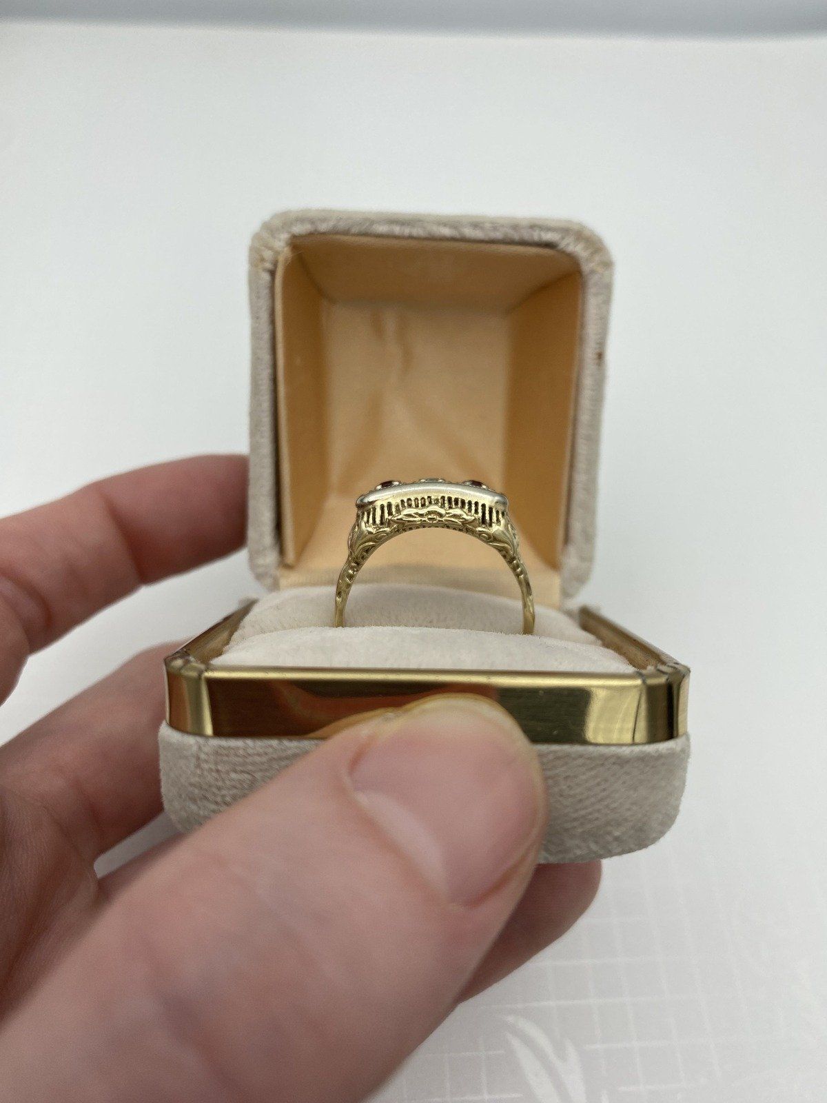 Antique Dual 14k Gold Ruby + Diamond Filigree Dress Ring 4