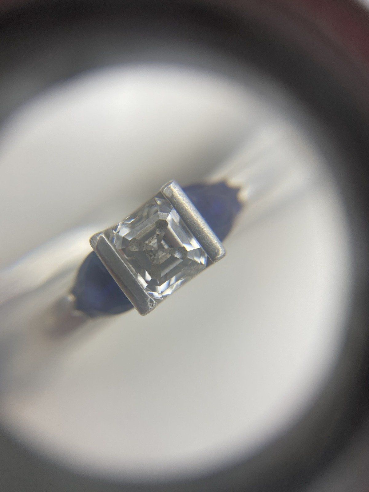 Vintage Platinum .71ct Asscher Cut Diamond Engagement Ring Set w Triangle Cut Sapphire Shoulders w GIA + APPRAISAL 9