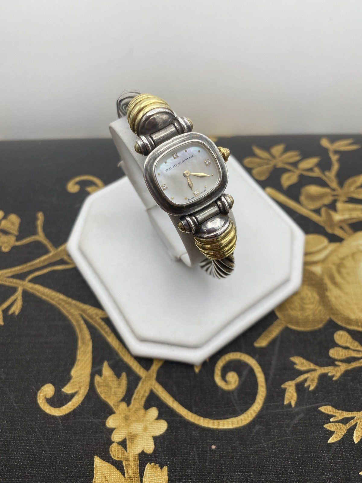 David Yurman Sterling Silver + 18k Gold Cable Twist Ladies Watch w Mother of Pearl + Diamond Dial/Face 6