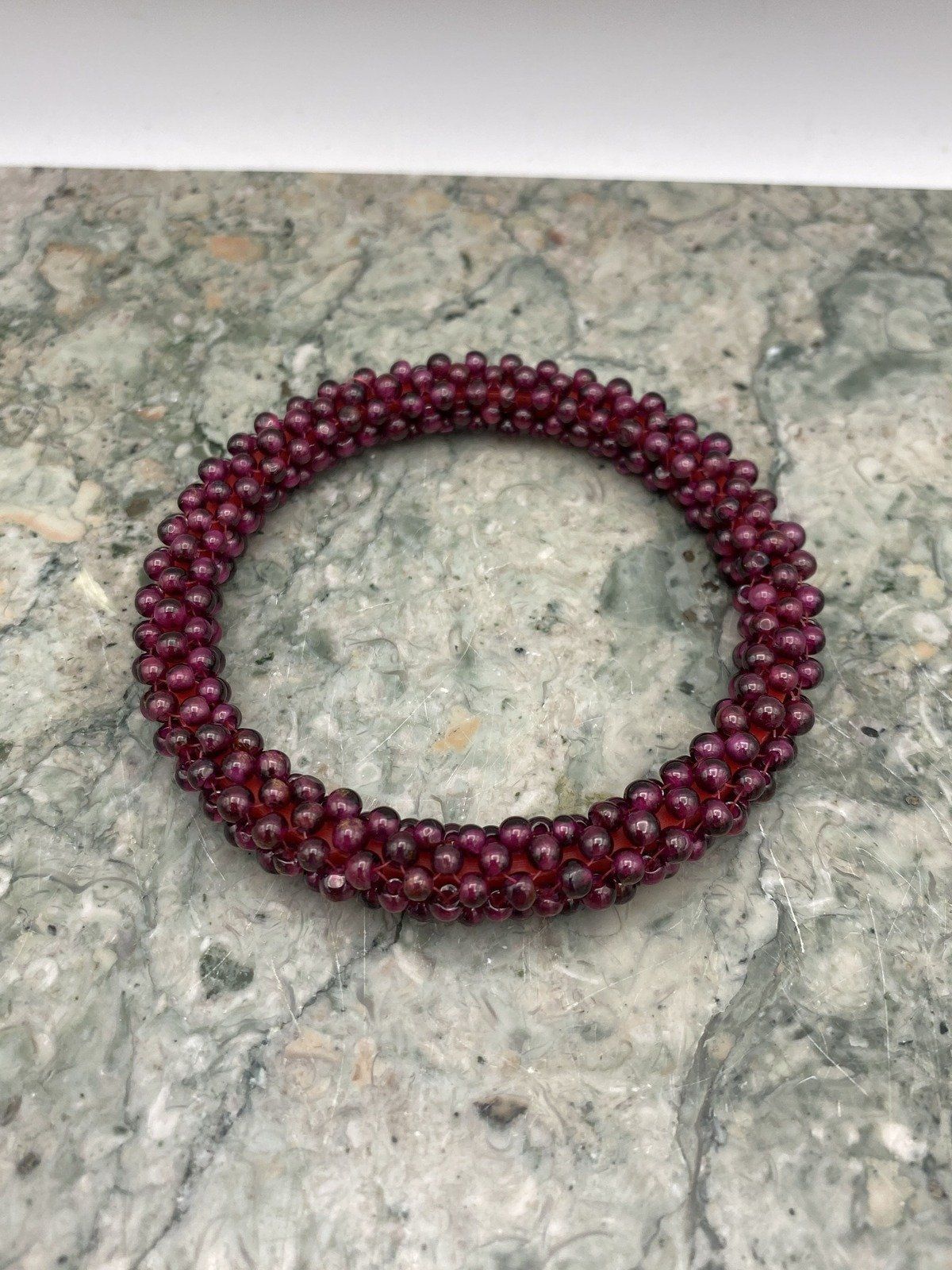 Cluster Beaded Garnet Woven Circle Bangle Bracelet 4