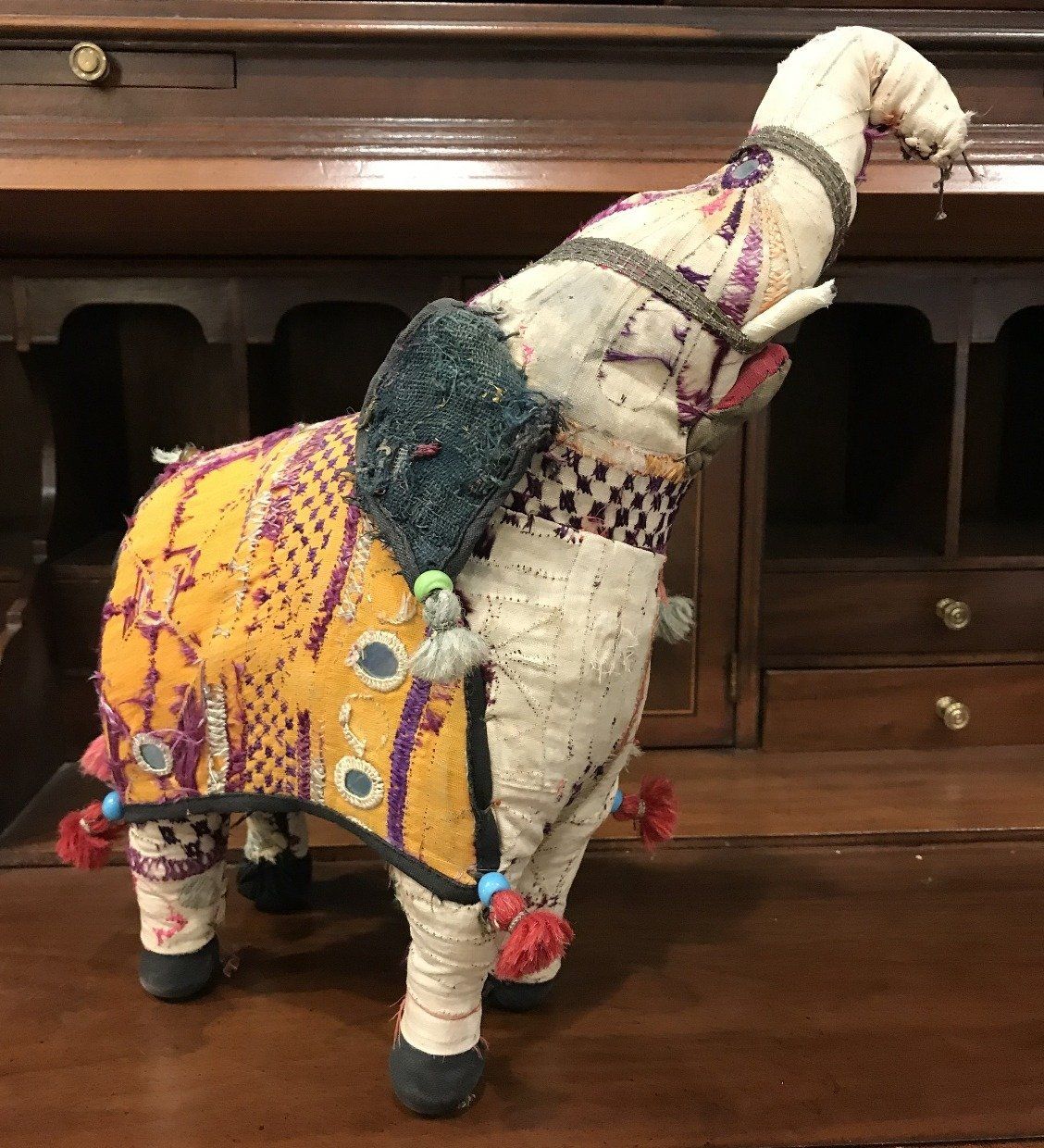 Antique Early 20thc. Indian Shisha Mirrored + Embroidered Elephant 2