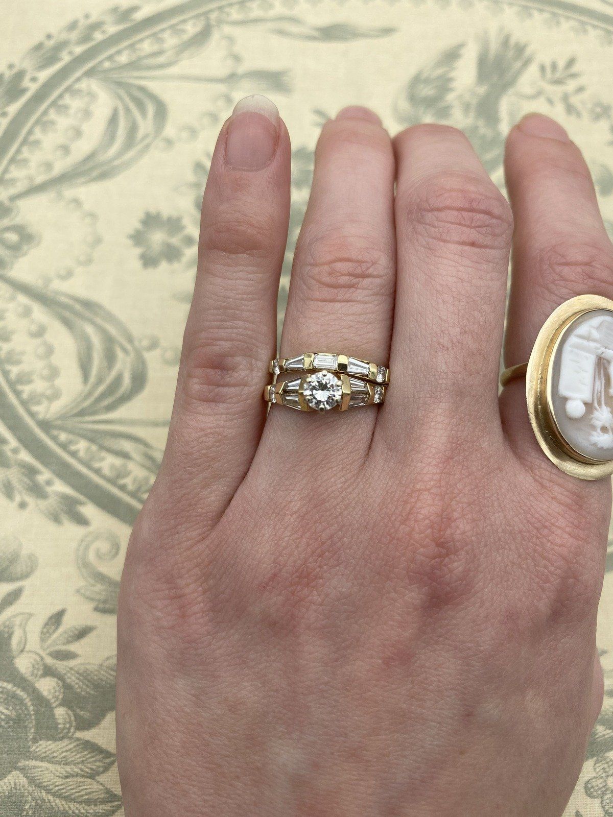 14k Gold 1.52ctw Round Brilliant + Baguette Accented Bridal Engagement Ring Set w GIA + APP 8