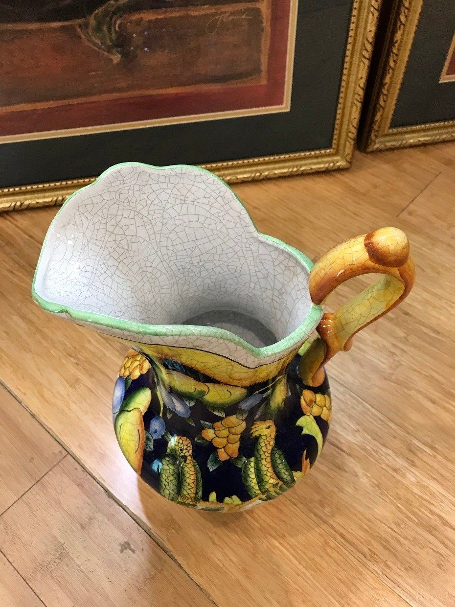 Talavera Inspired Pottery Tropical Painted Pitcher 3