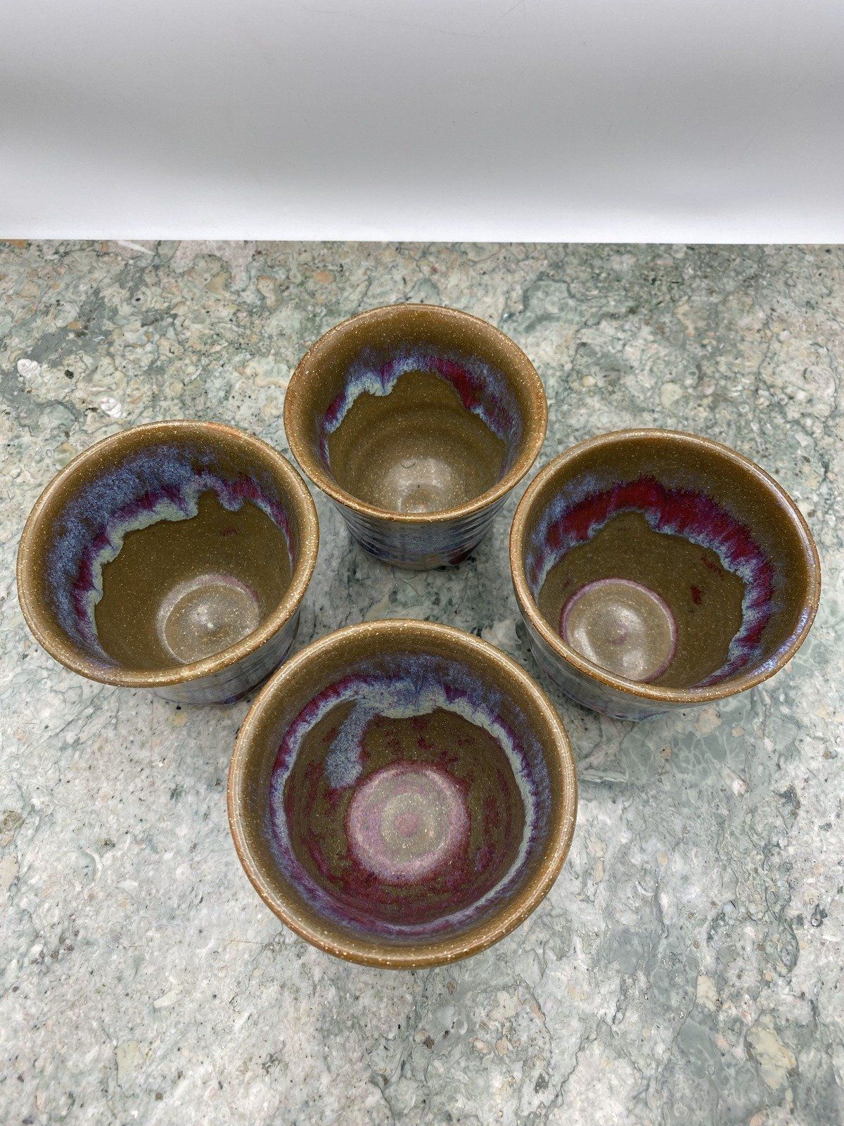 Retired Red Leaf Arcola, MS Pottery Signed c.2007 4x PC Tumbler Set 4