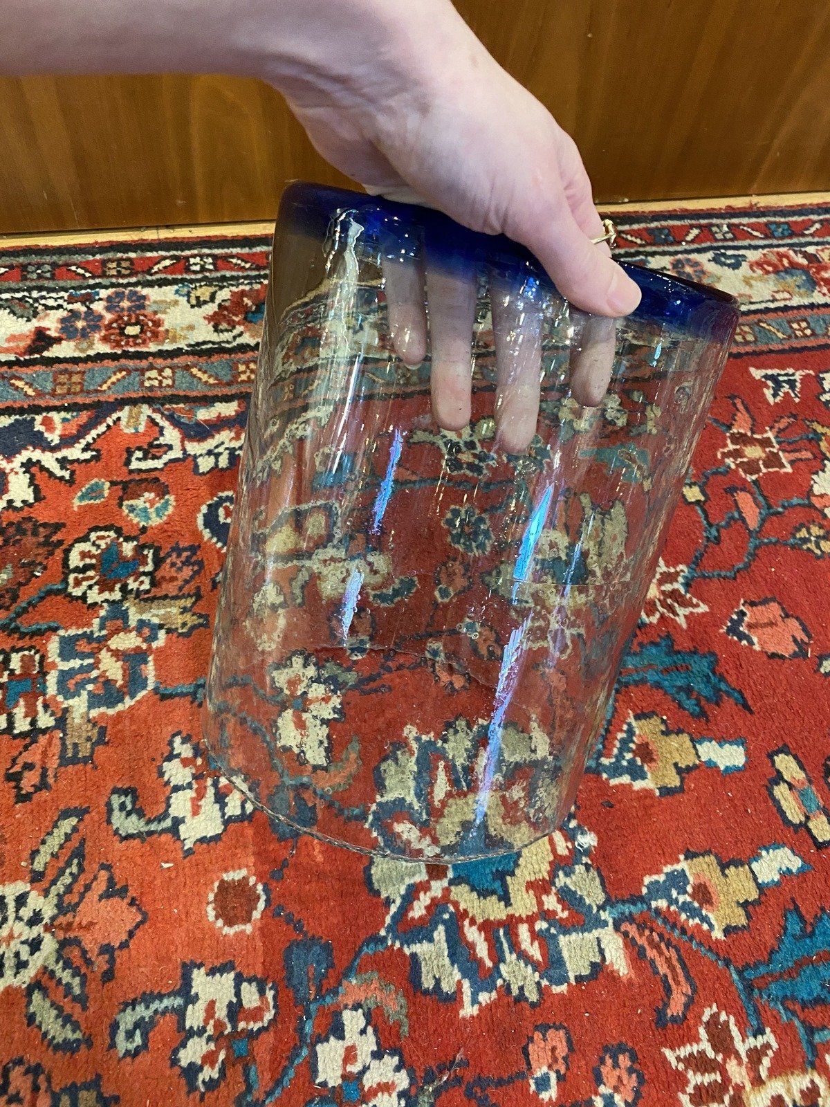 Aqua Glass Blown Candle Votive Centerpiece w Blue Rim 6