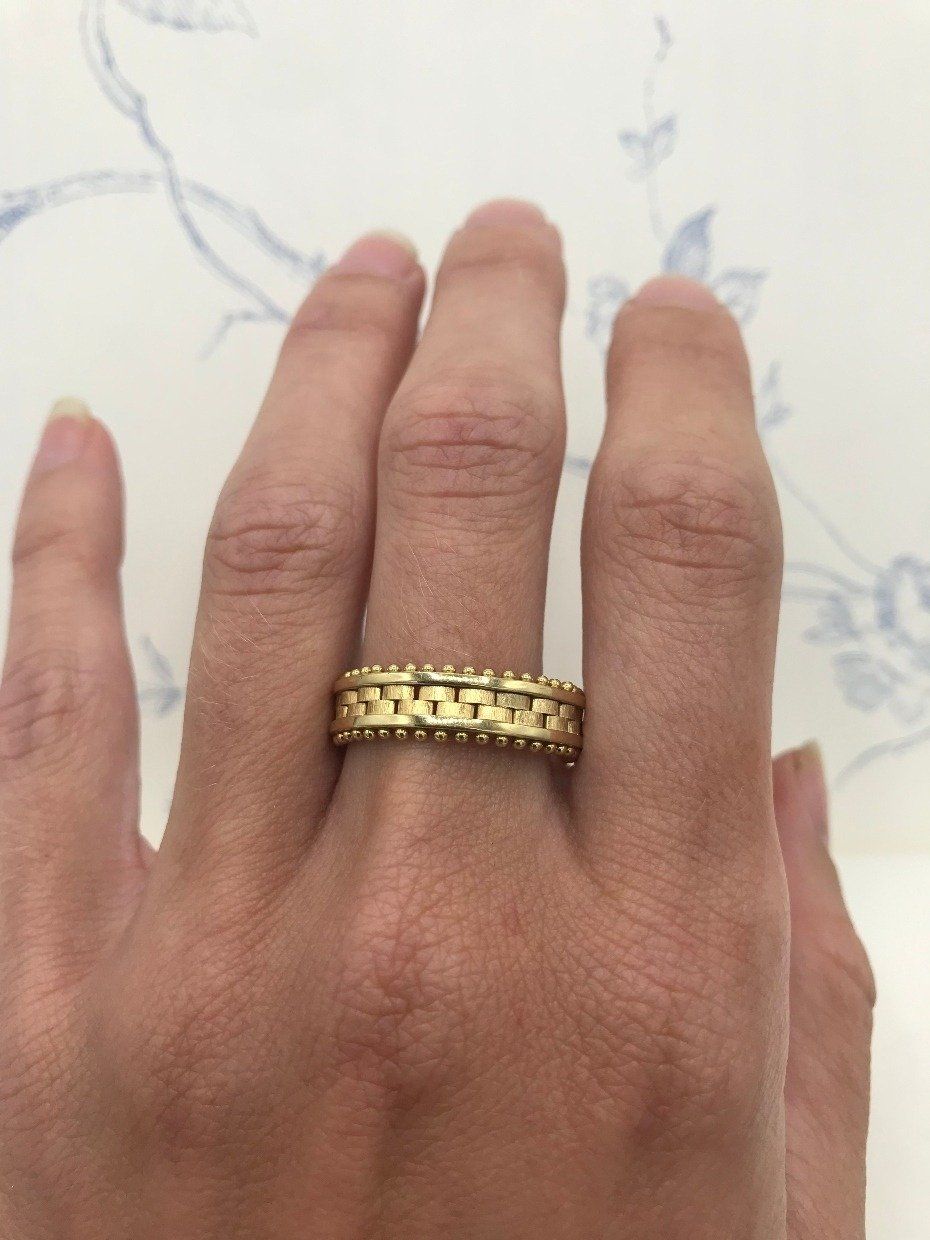 14k Gold Stacked Center Ring Band w Granulated Edge 2