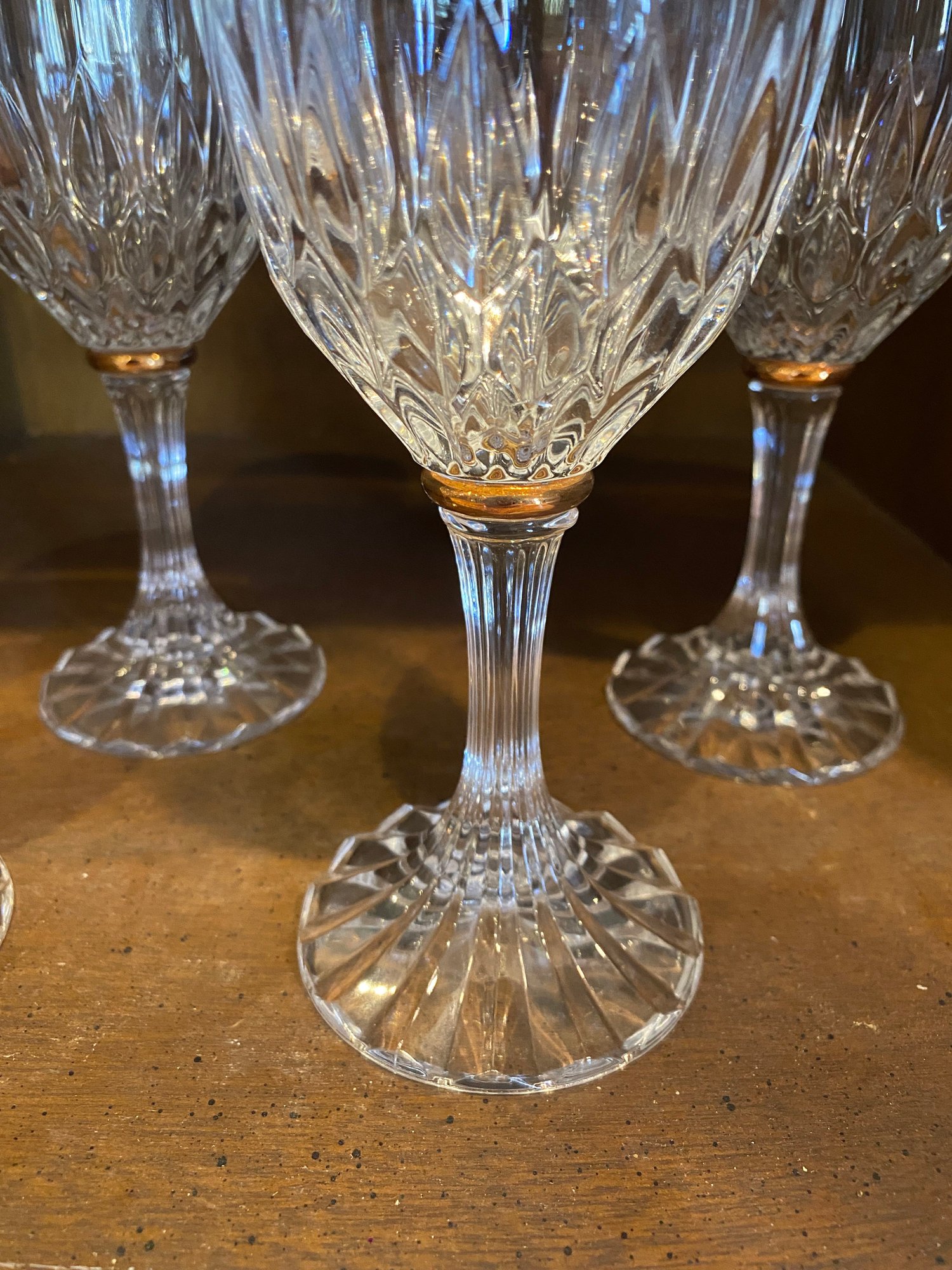 Set of 4 French D'Arques-Durand Gold Wafer Stem Water Glasses 3