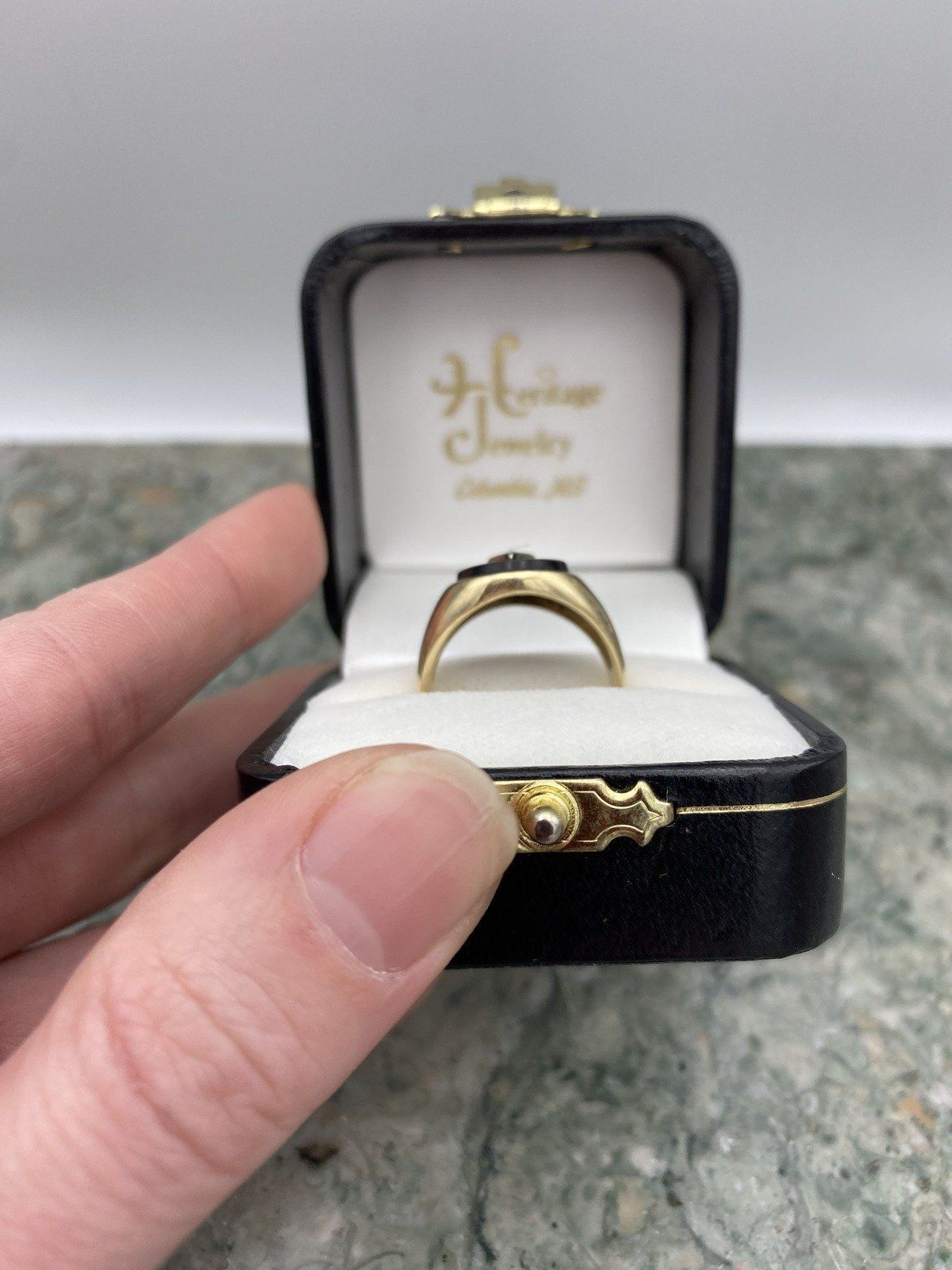 Men's Vintage 14k Gold Onyx + Diamond Parlor Ring 4