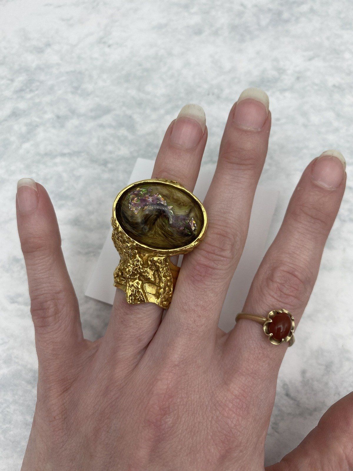 Genuine Yves Saint Laurent Avant Garde Marbled Swirled Brutalist Ring 5