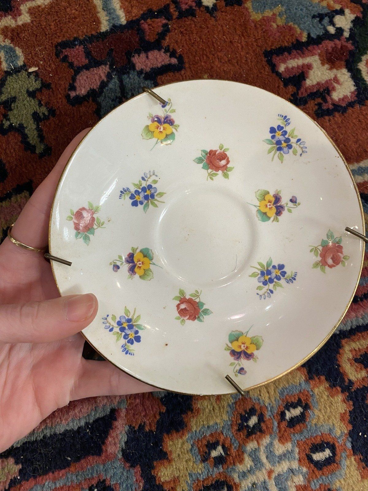 Mini Staffordshire Bone China Pansy + Floral Decorative Wall Saucer 8