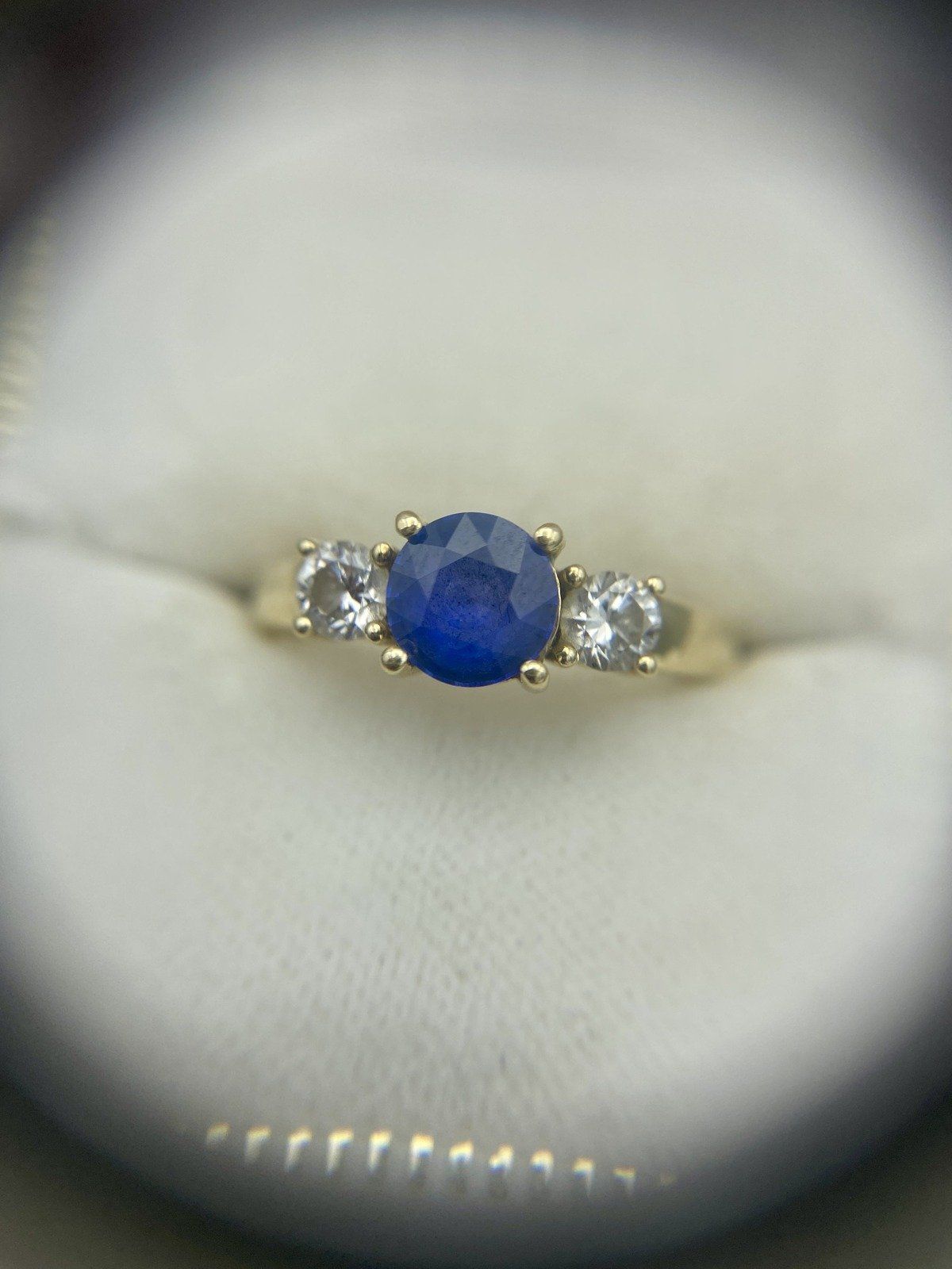 Angara 14k Gold 1ct Sapphire + .32ct Diamond Trio Stone Ladies Ring w GIA + Display Box 10