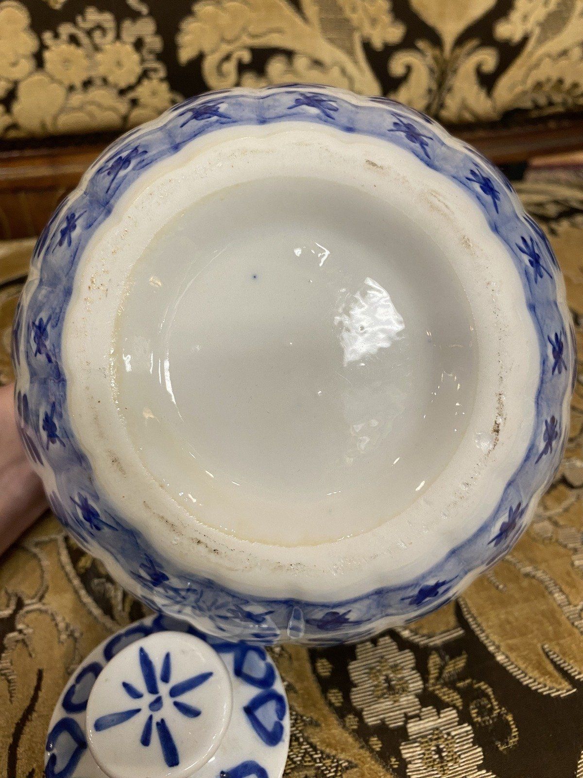 Flow Blue + White Fluted Bulbous Ginger Jar 4