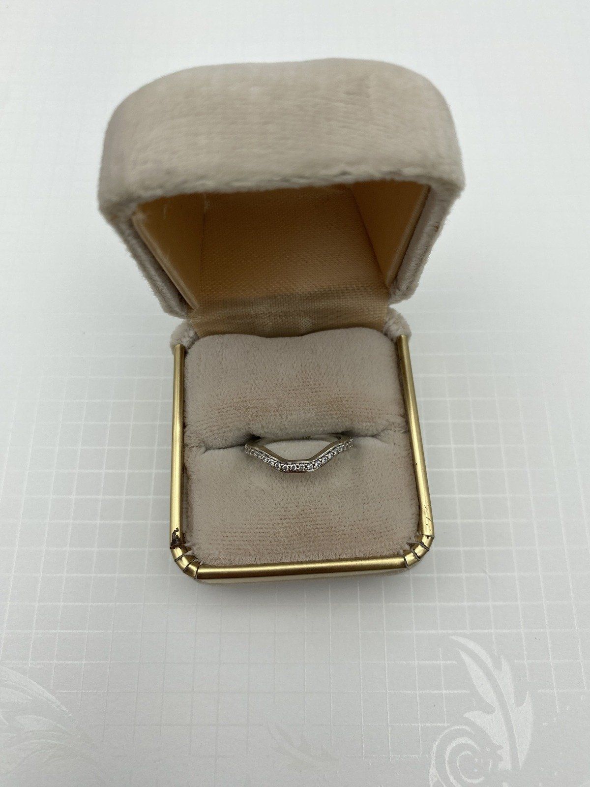 14k White Gold Pave Set Engagement Ring Guard Band w Angular Form 4