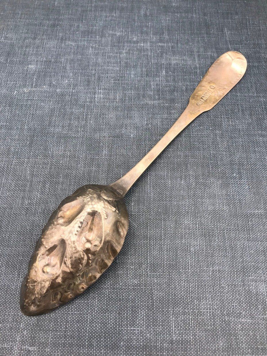 Antique 19th C. Jean Moucheront English Hallmarked Unstamped .900 Silver Serving Spoon 5