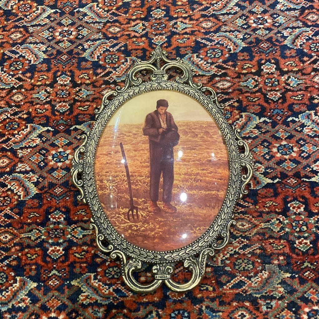 Vintage Pair of Covex Glass Oval Prints of Farmer + Wife 2