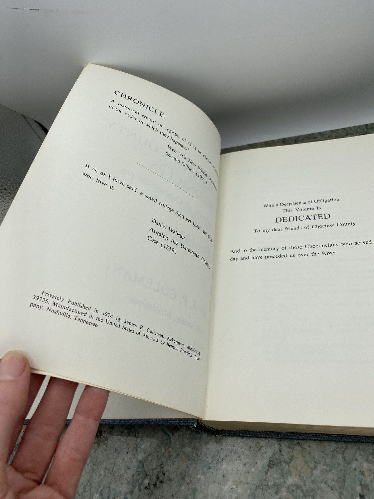 SIGNED by Author* Choctaw County Chronicles A History of Choctaw County, MS c.1830-1973 2