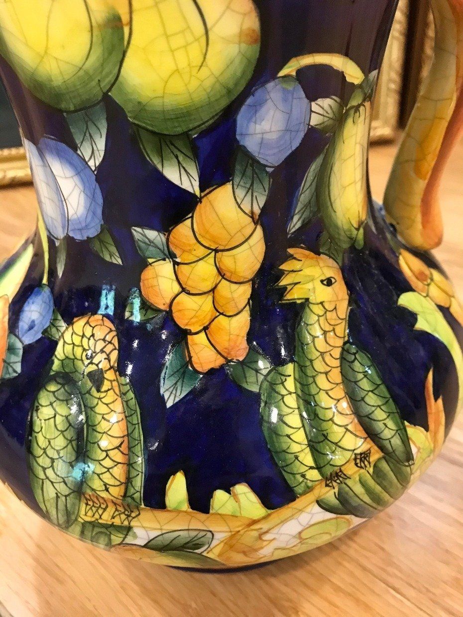 Talavera Inspired Pottery Tropical Painted Pitcher 4