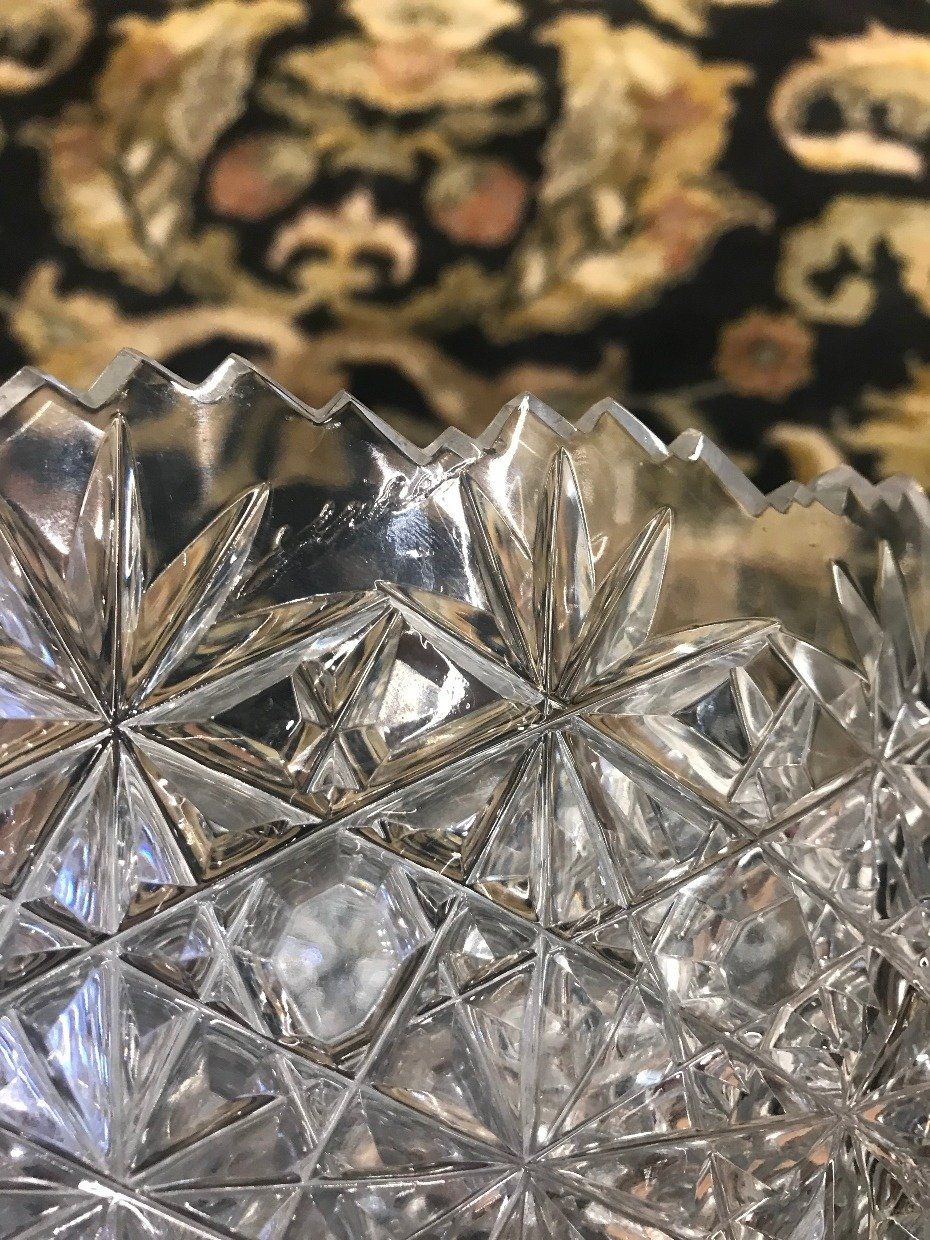 Signed Large Detail Cut Crystal Centerpiece Bowl 4