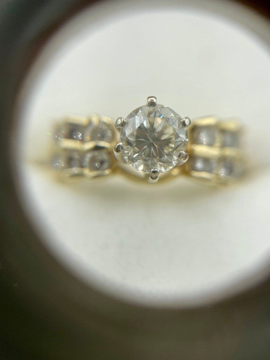 Ladies 14k Gold .75ct Solitaire Center Diamond Engagement Ring w Stacked Diamond Soldered Guard 3