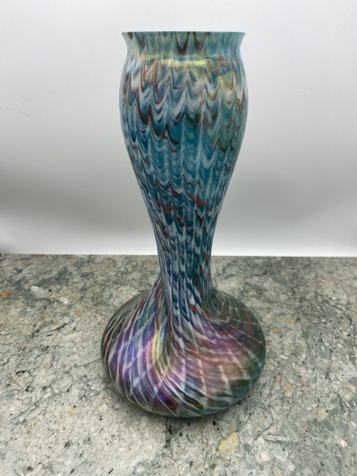 Bohemian Art Glass Czech Rindskopf Squat Base Glass Blown Colorful Vase