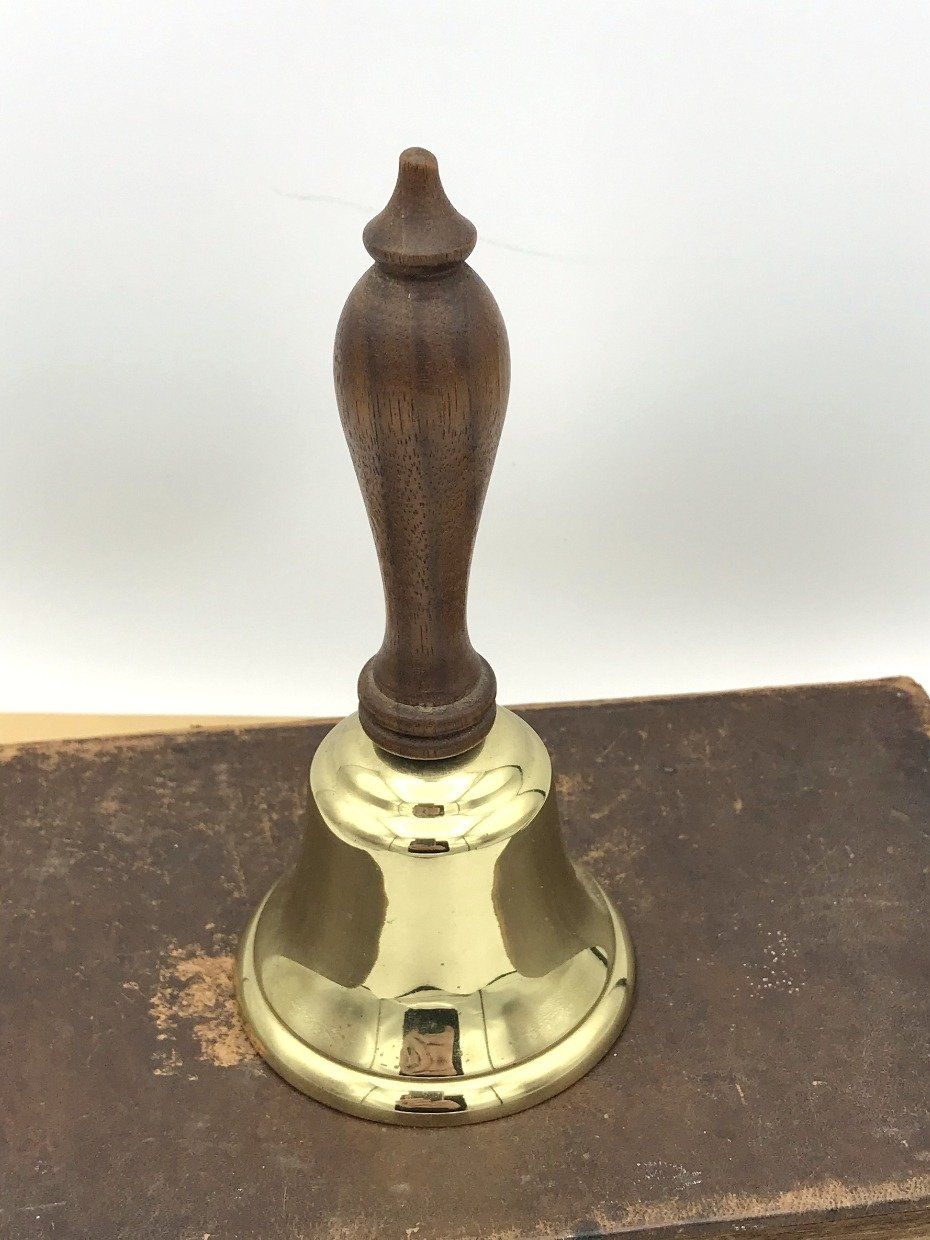 Brass Dinner Bell w Wooden Handle 2