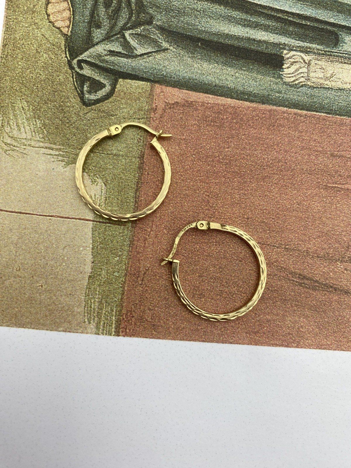 Vintage Everyday Textured 10k Gold Thin Hoop Earrings #2776 4