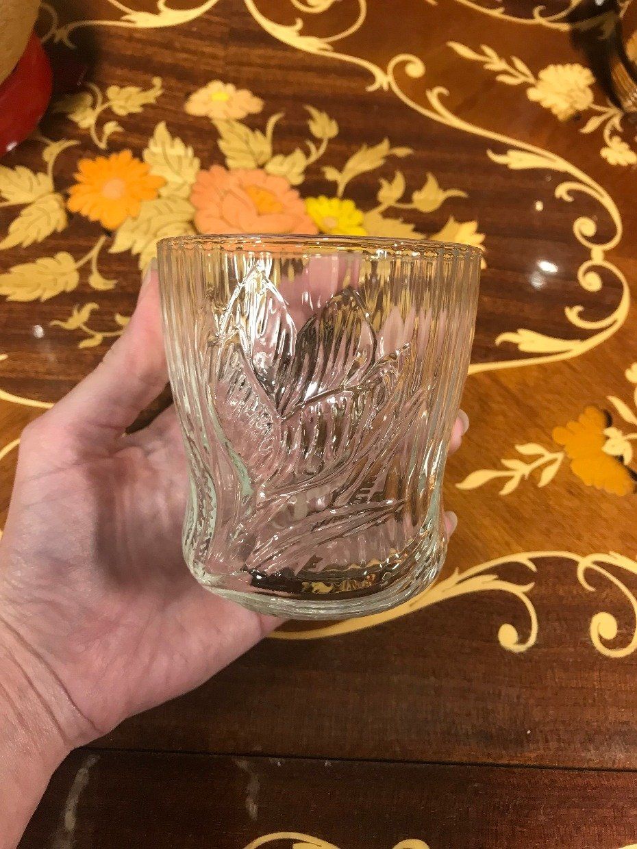 Pair of Clear Glass Tumbles w Textured Bloom Details 3