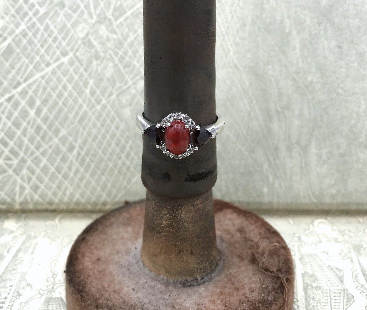 Sterling Mexican Fire Opal + Garnet Ring 2