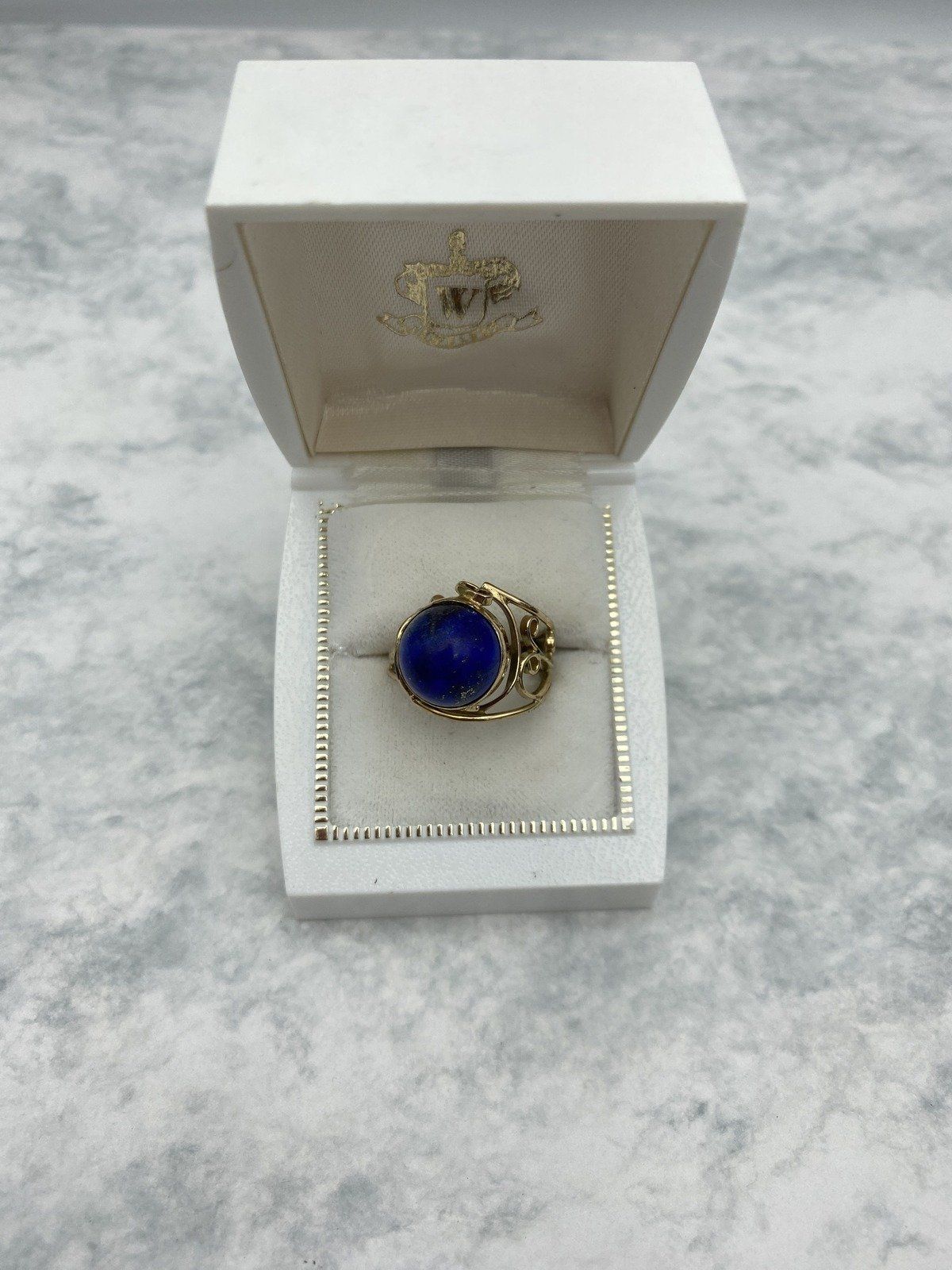 Vintage 14k Sculptural Lace Lapis Lazuli Polished Statement Ring 5