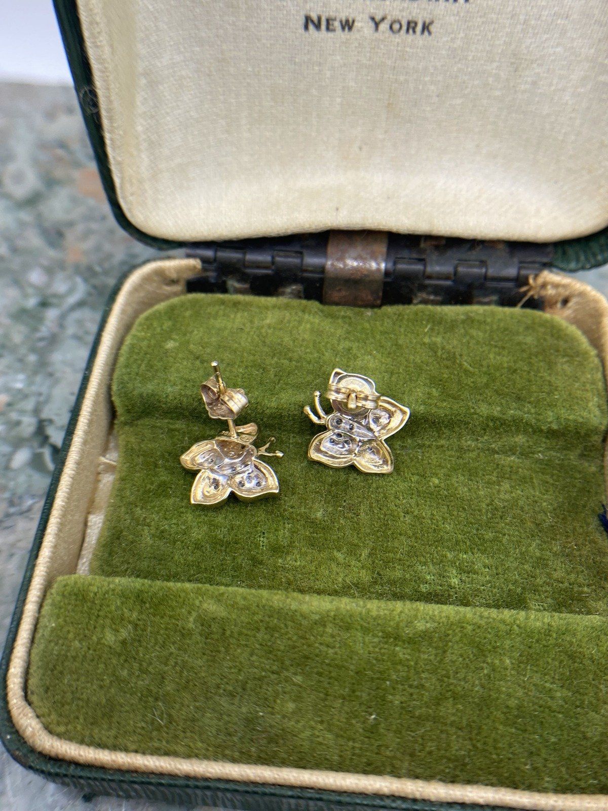 10k Dual Gold Figural Butterfly + Diamond Winged Stud Earrings #2485 3