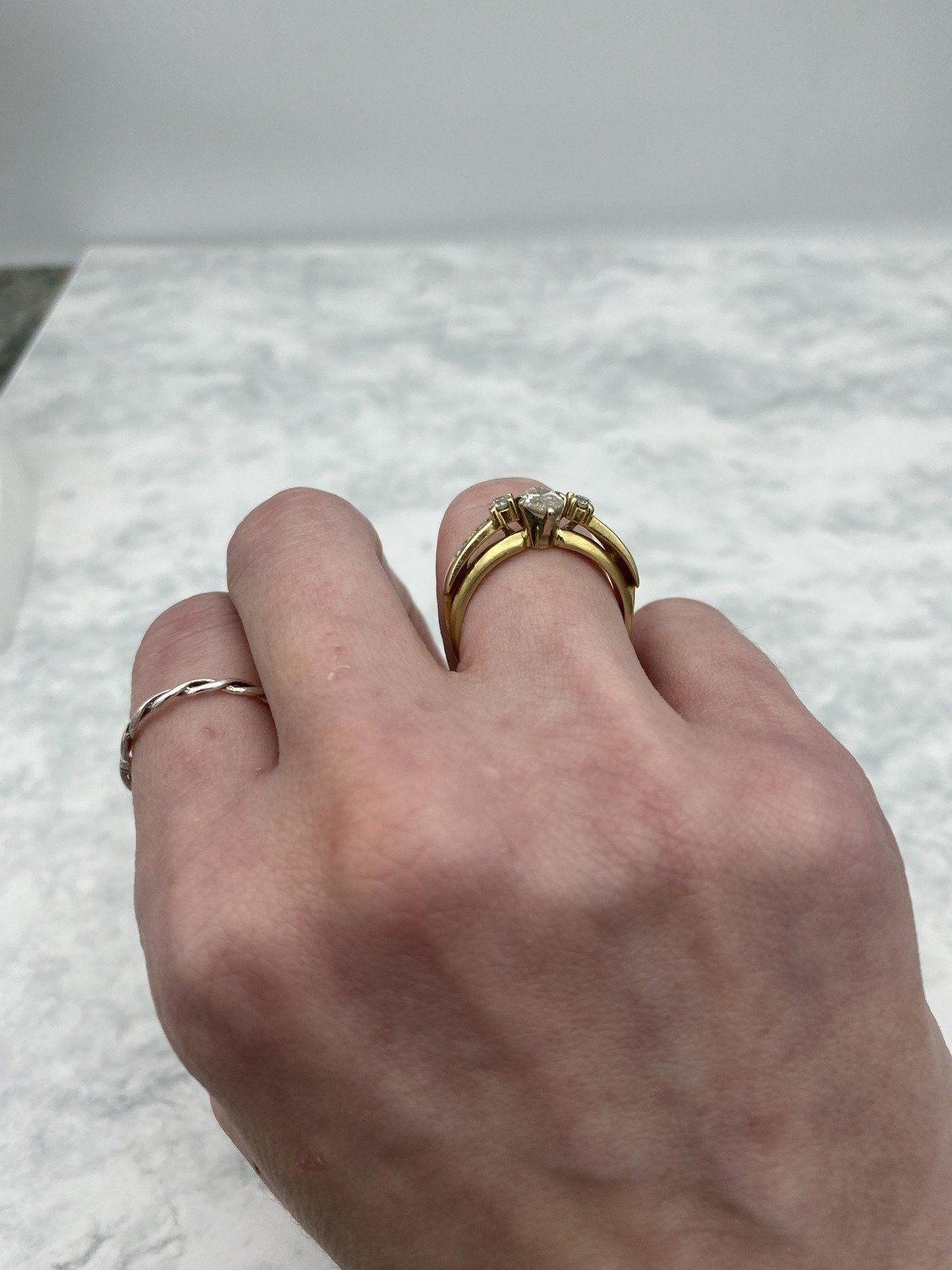 14k Gold .75ct Marquise Diamond Bridal Set w Retrofit Diamond Ring Guard #2950 8