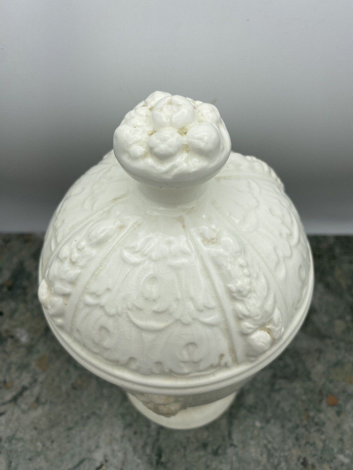 Antique Bavaria Bone Glazed Ceramic Fruit Motif Lidded Urn 2