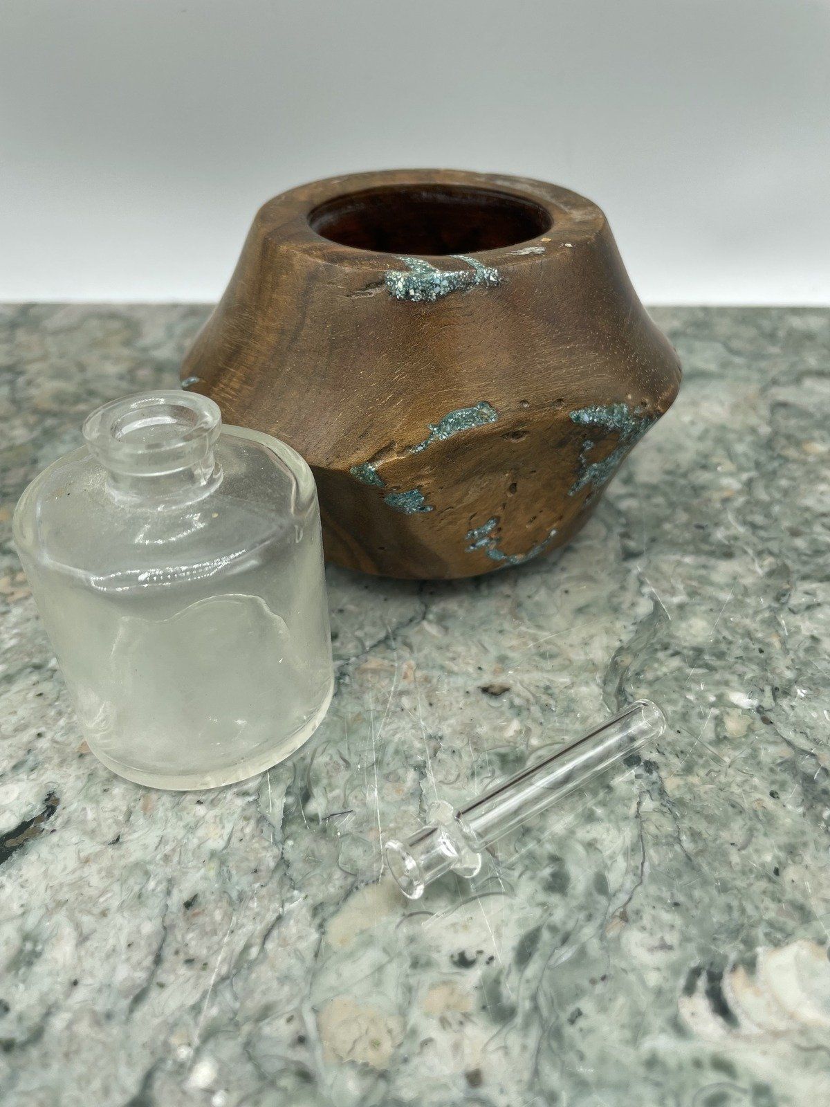 Handmade Wooden + Turquoise Inlay Dapper Desk Bottle 2