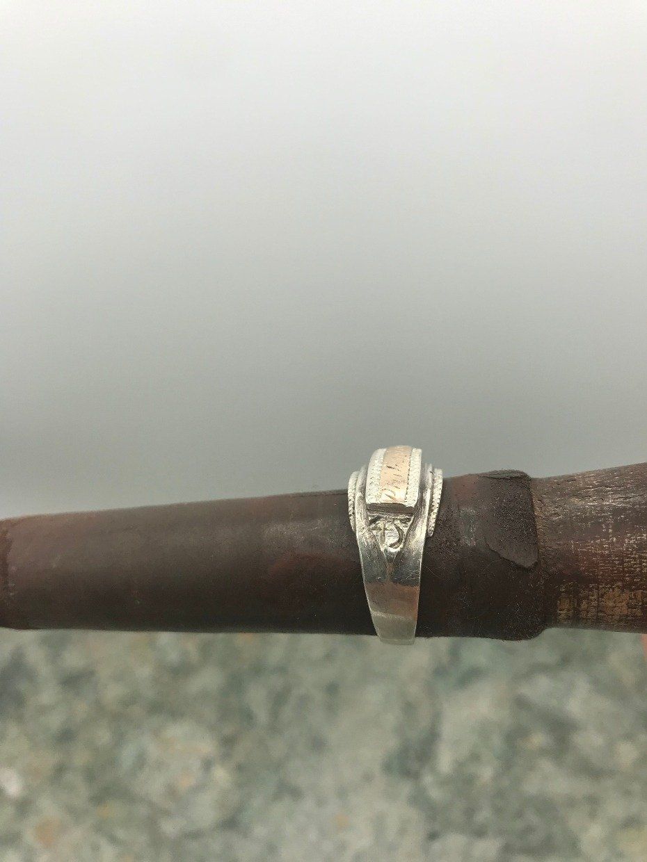 Vintage c.1945 WWII Manila, Philippines Sterling Silver + 10k Rose Gold Trench Art Men's Ring 4