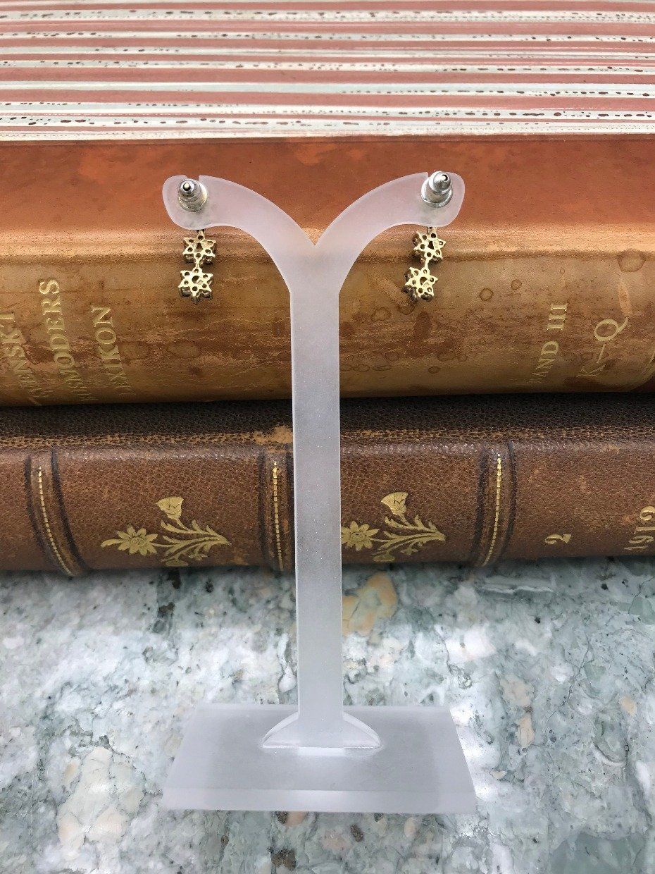 14k Gold Sapphire + Diamond Flower Trinity Dangle Earrings 4