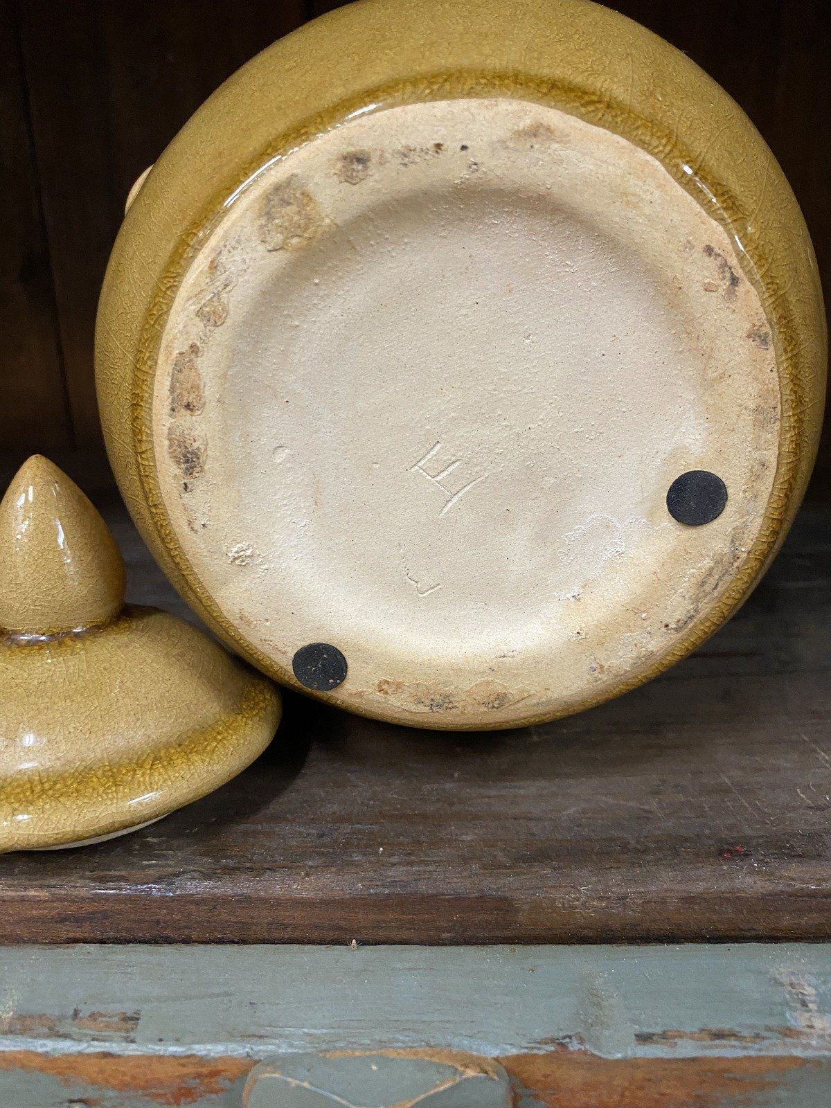 Vintage Crazed Tawny Brown Ceramic North Wind Face Ginger Jar 5