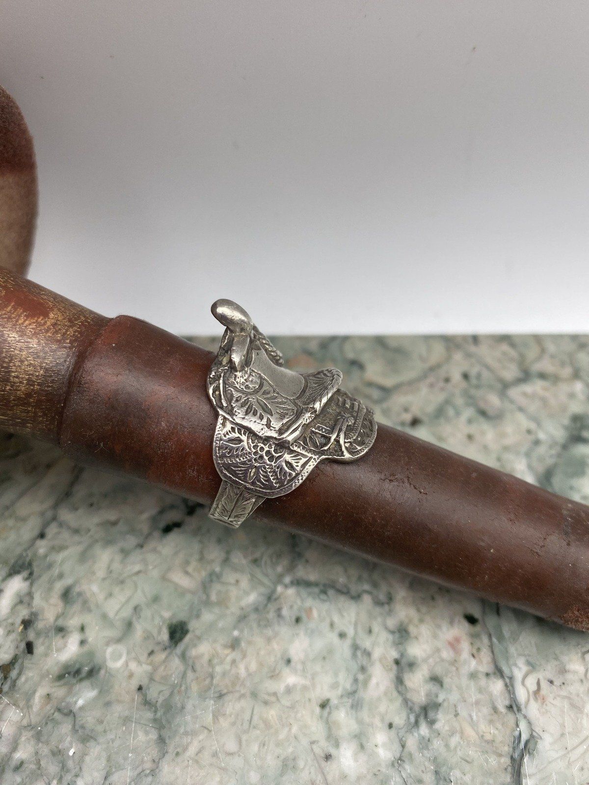 Rad Vintage Sterling Silver HEAVY Figural Western Equine Saddle Ring 7