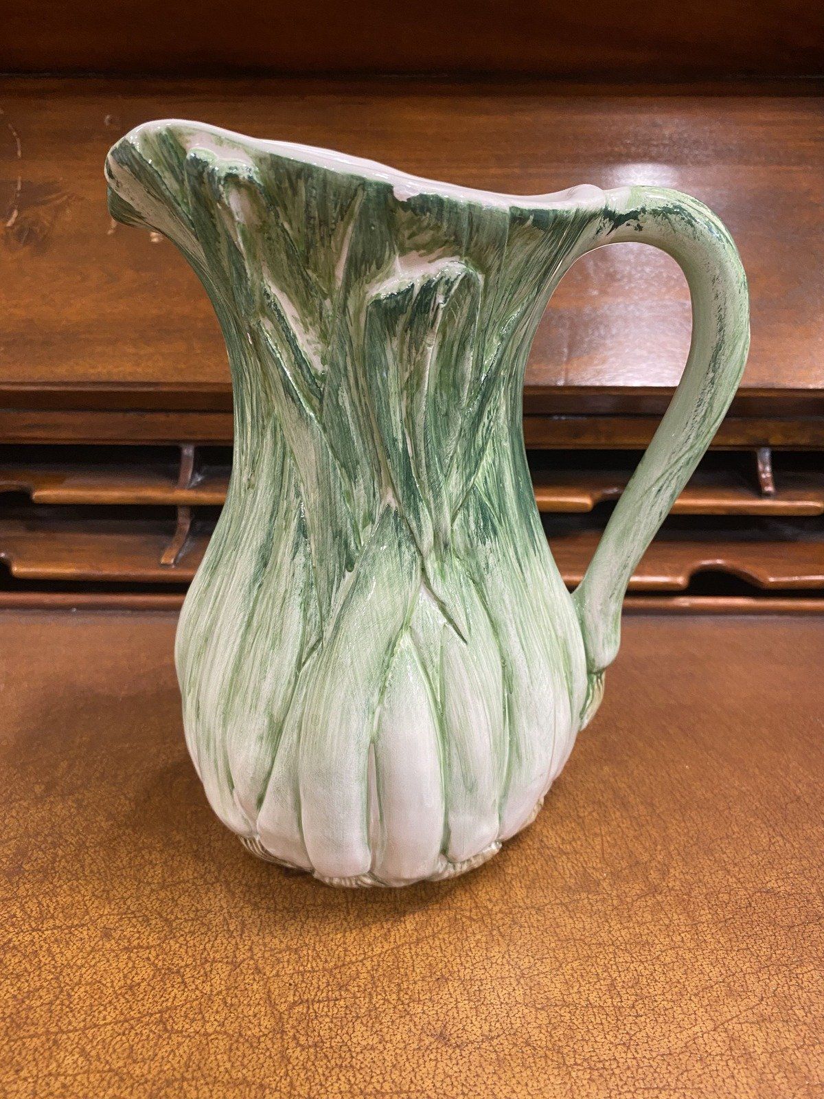 Italian Ceramic Majolica Scallion Drink Pitcher 9 11