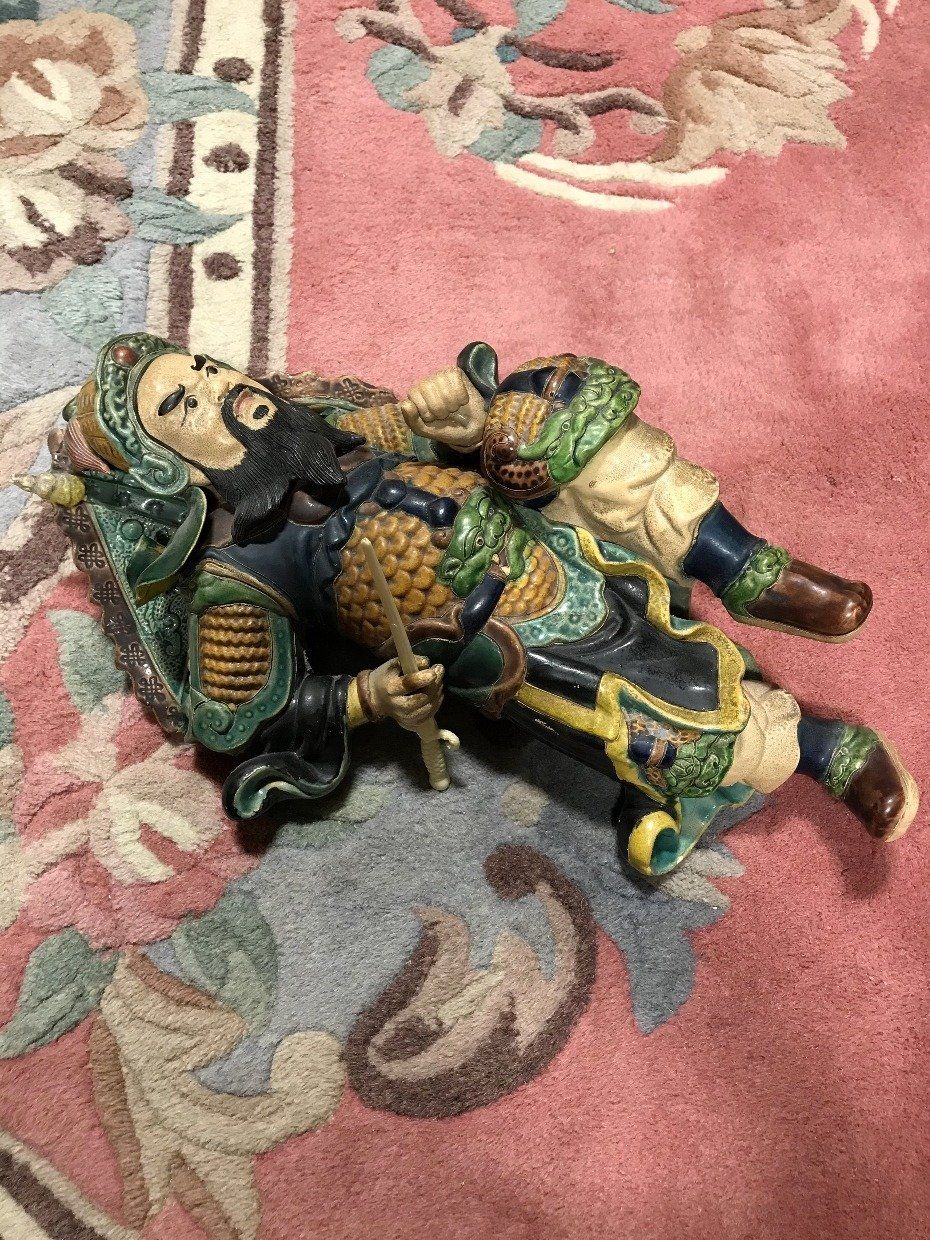 Asian Hand Painted Terra Cotta Warrior with Stand 4
